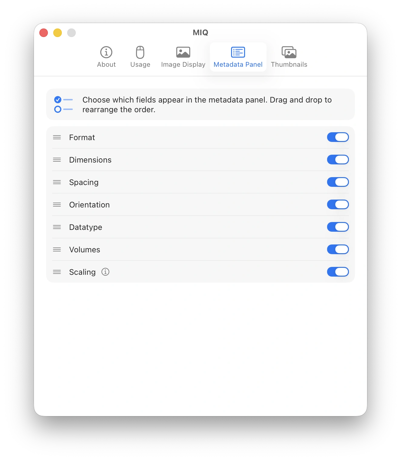 MIQ settings — appearance